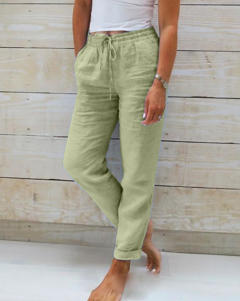Allison - Pantalon femme en lin en coton tailleur