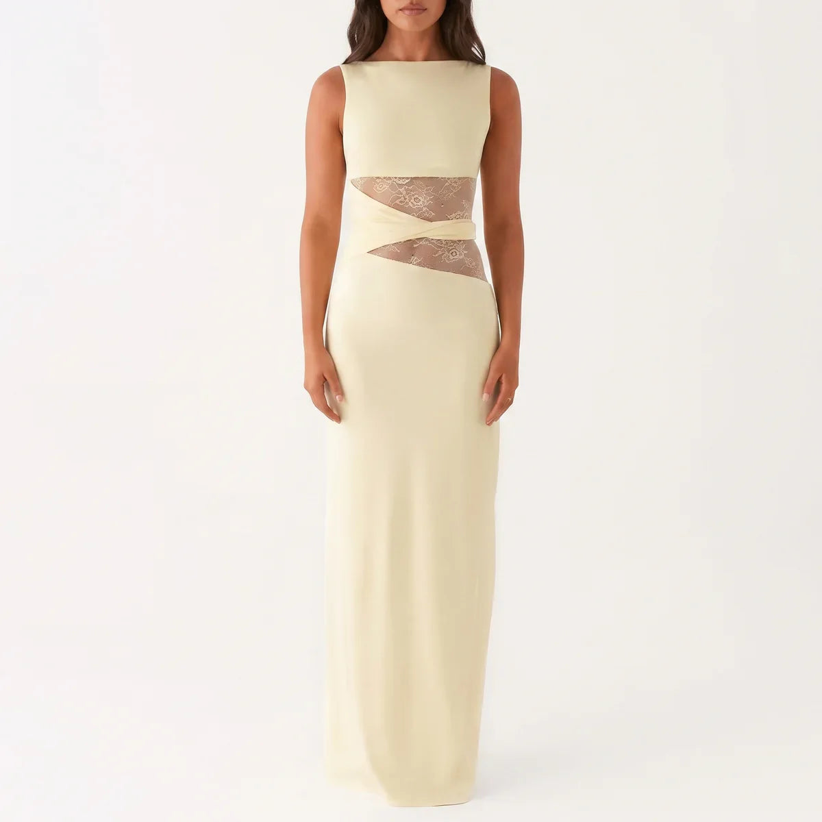 Robe Dentelle Longue Fleurie Femme robe longue ajourée élégante en dentelle, vue de dos