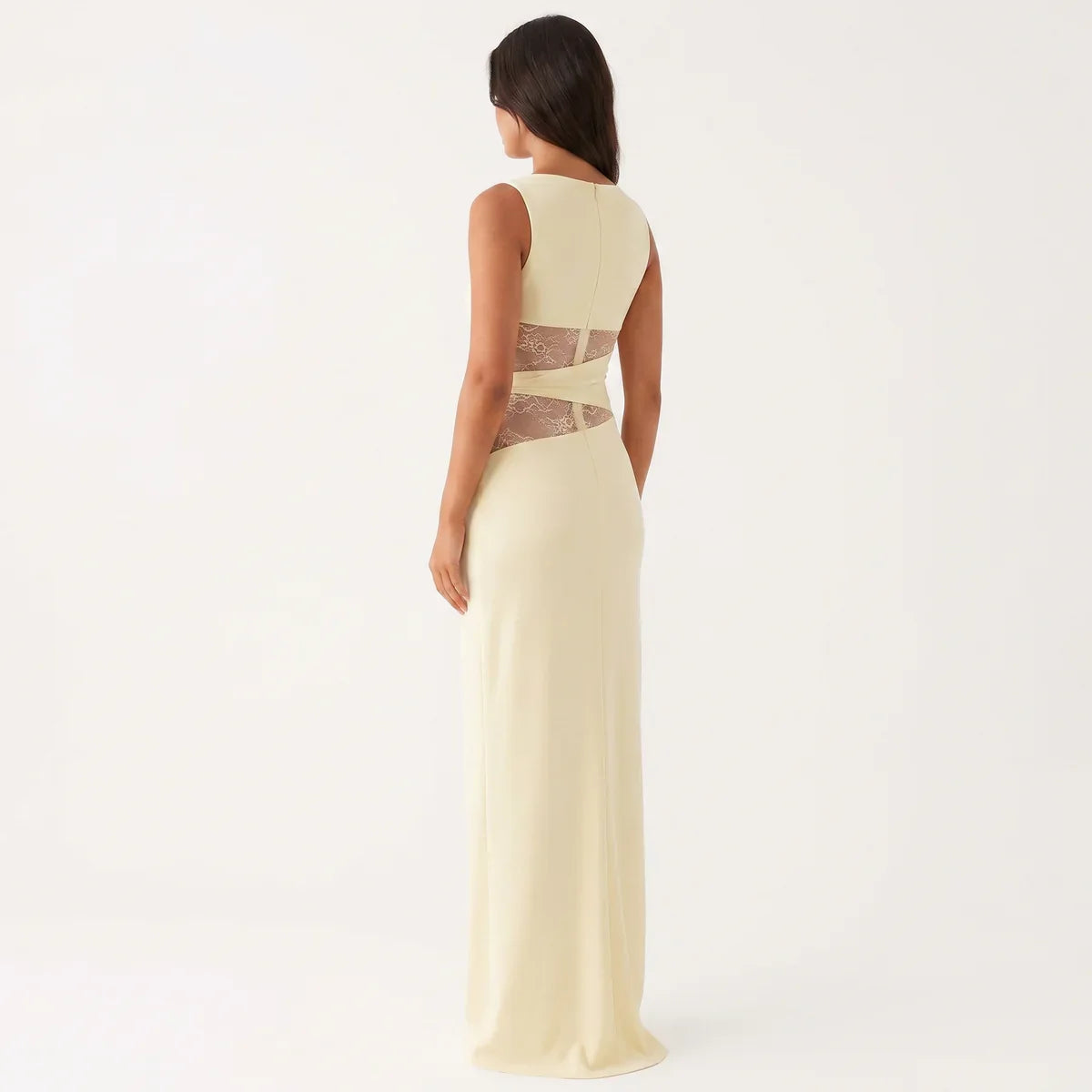 Robe Dentelle Longue Fleurie Femme robe longue ajourée élégante en dentelle, détail tissu