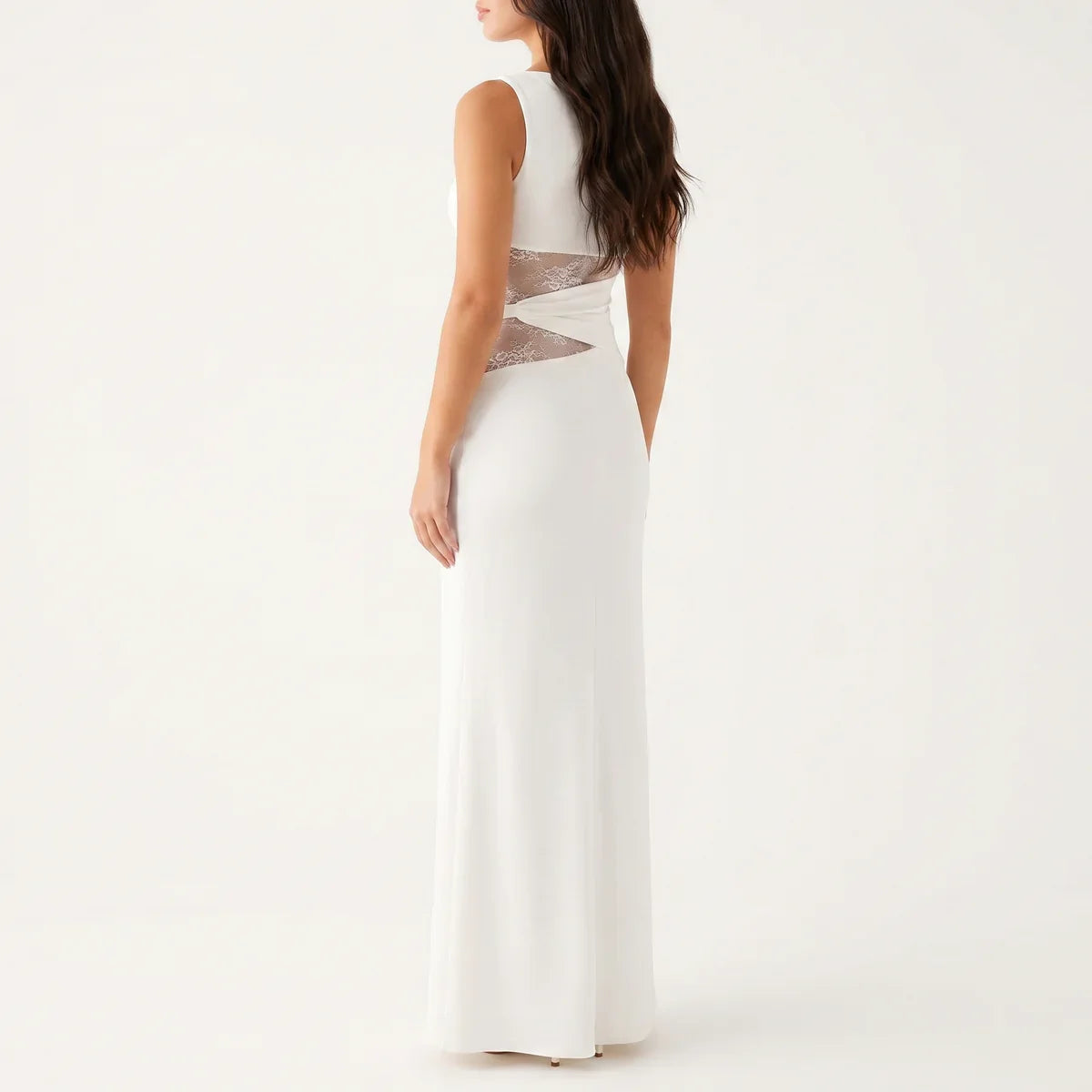 Robe Dentelle Longue Fleurie Femme robe longue ajourée élégante en dentelle, détail décolleté