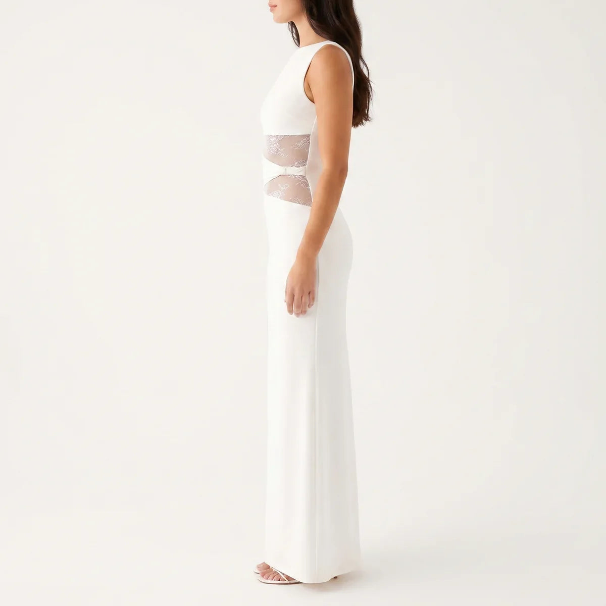 Robe Dentelle Longue Fleurie Femme robe longue ajourée élégante en dentelle, vue complète