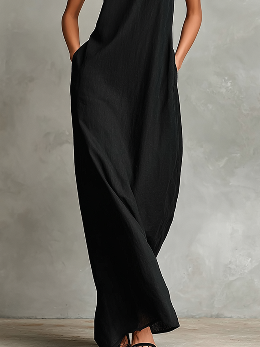 Robe Longue Femme Col Montant Bleu - vue 4