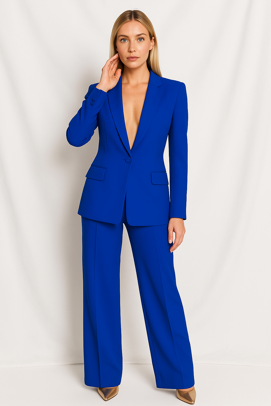 Ensemble Blazer et Pantalon Femme Structuré Blanc - vue 3