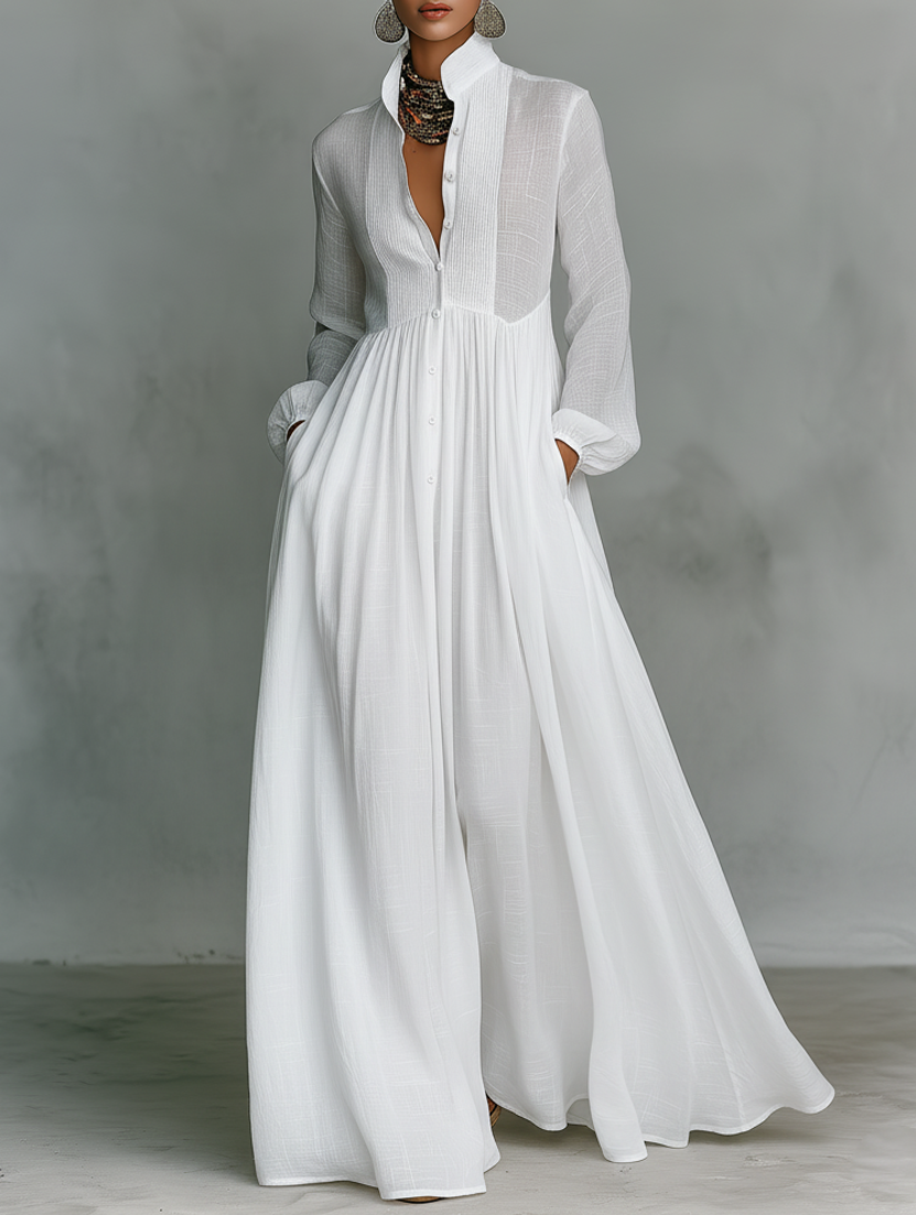 Robe Longue Femme Plissée Blanc - vue 1