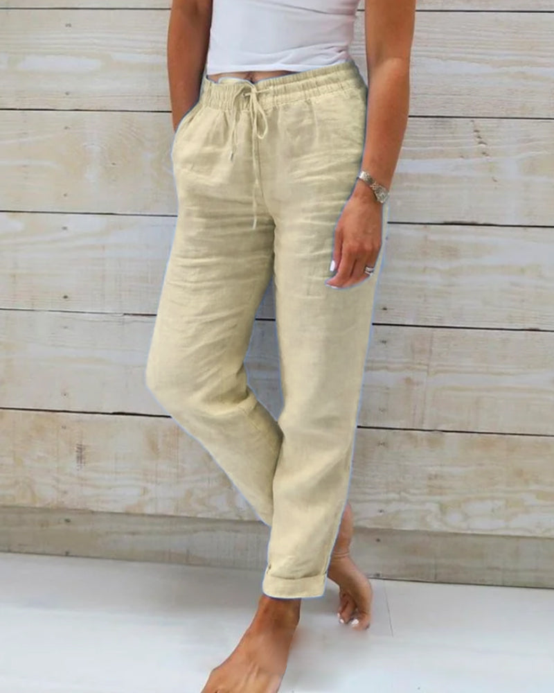 Allison - Pantalon femme en lin en coton tailleur