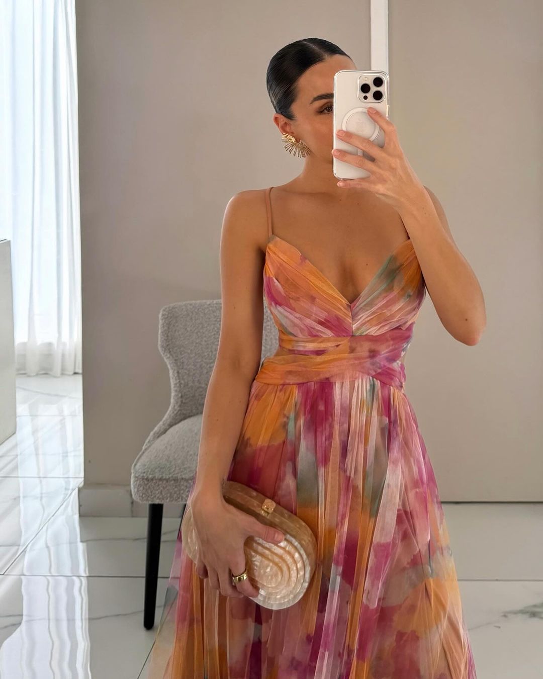 Robe Longue Femme en Mesh Floral Jaune - vue 2