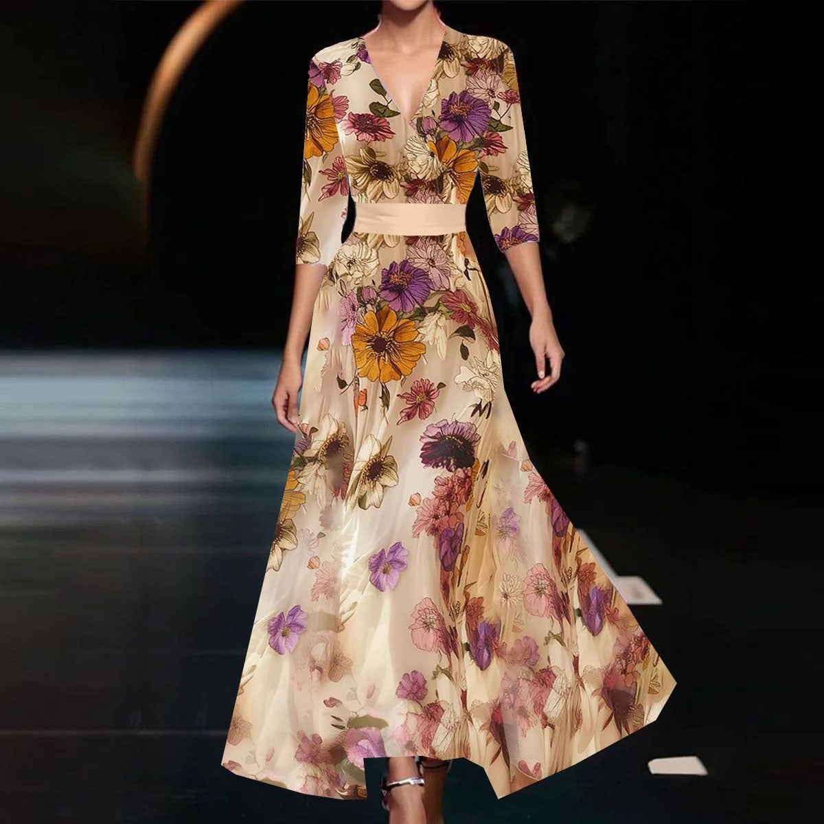 Robe Longue Femme Fleurie Gris - vue 8