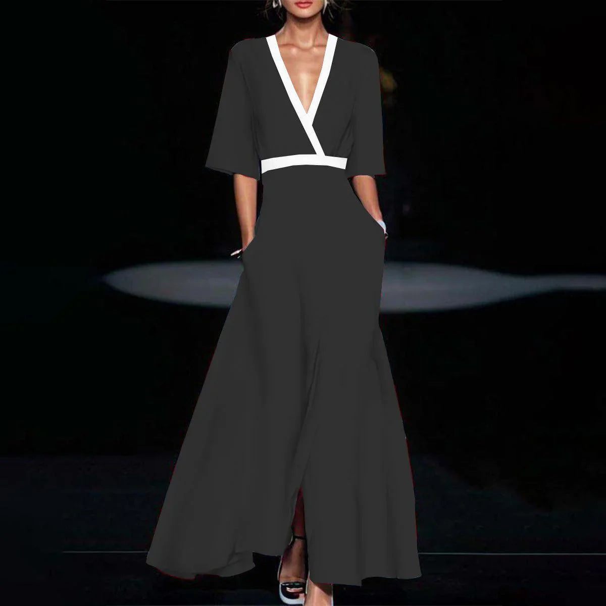 Robe Longue Femme Fleurie Gris - vue 9