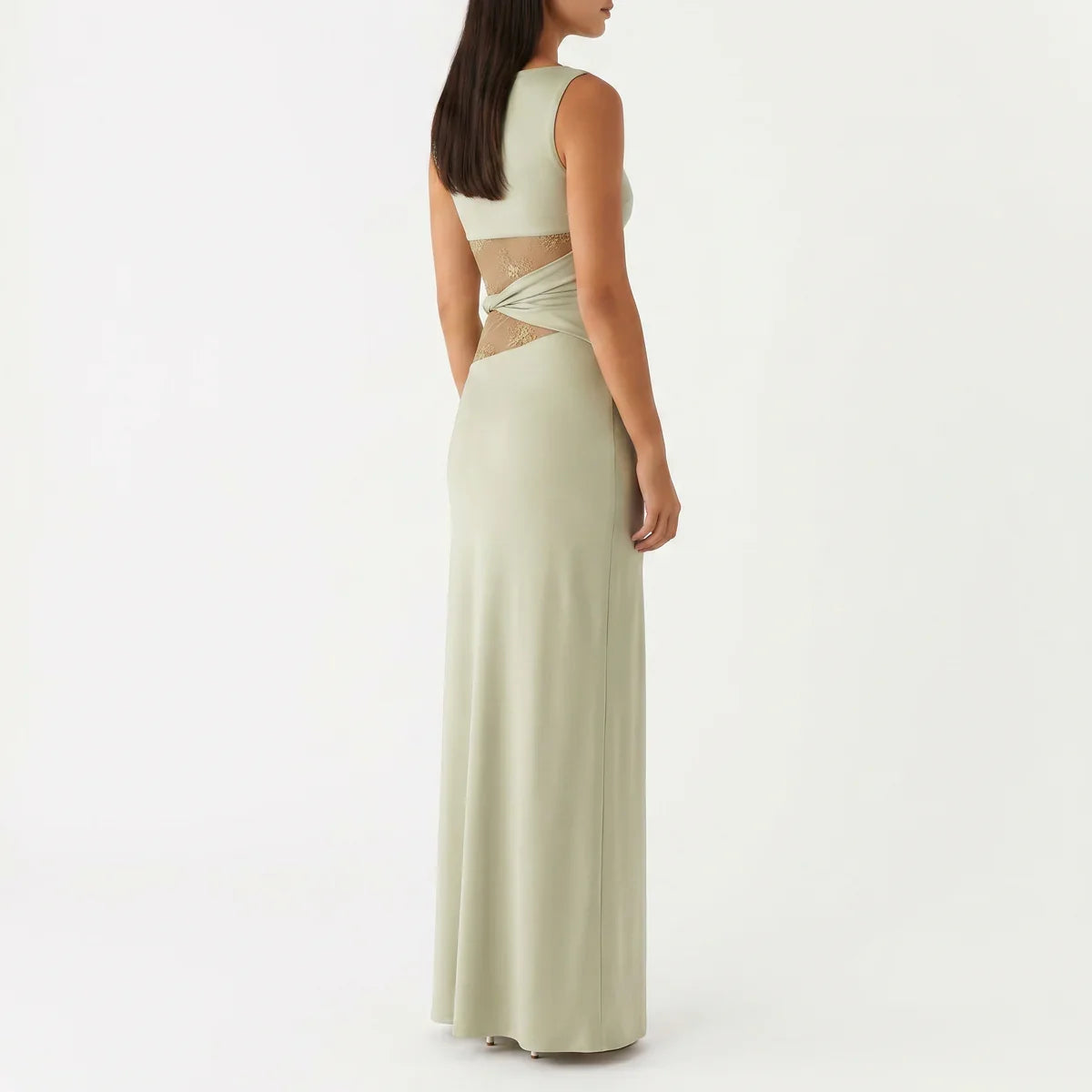 Robe Dentelle Longue Fleurie Femme robe longue ajourée élégante en dentelle, vue de face