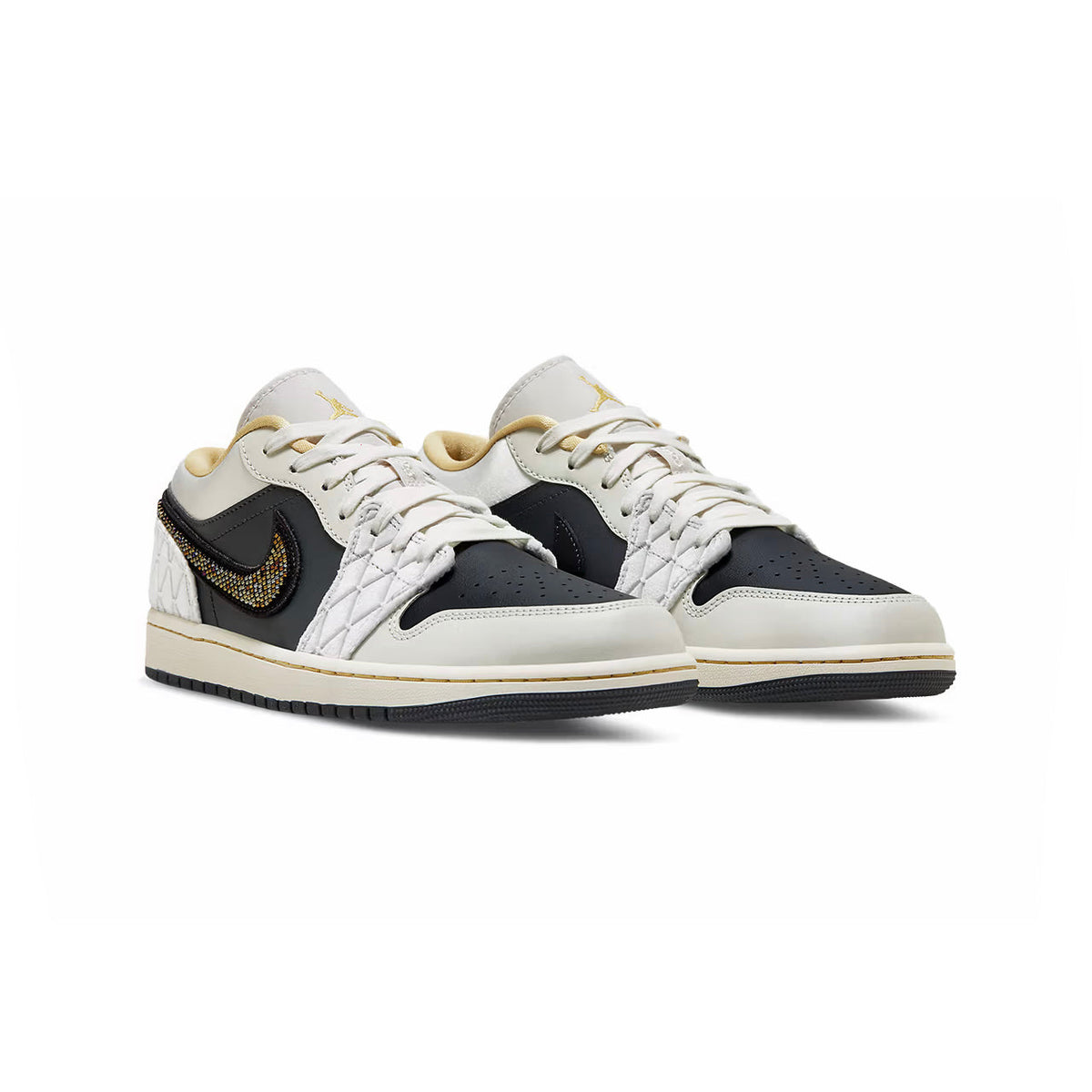 Air Jordan 1 Low Beaded Swoosh Baskets Blanc Noir Homme Femme - 2