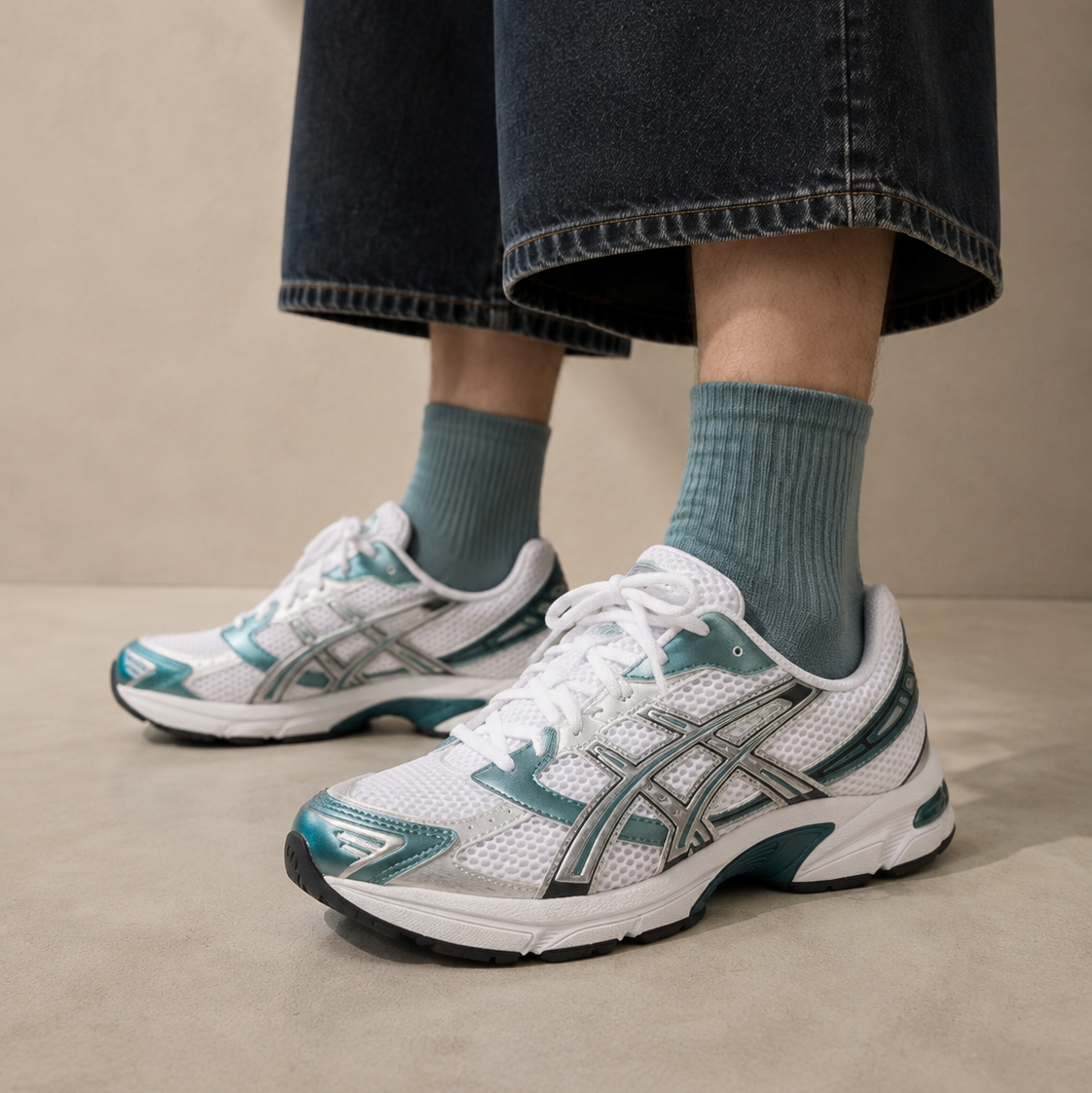 ASICS Gel-1130 White Dark Neptune Baskets Blanc Bleu Homme Femme - 5