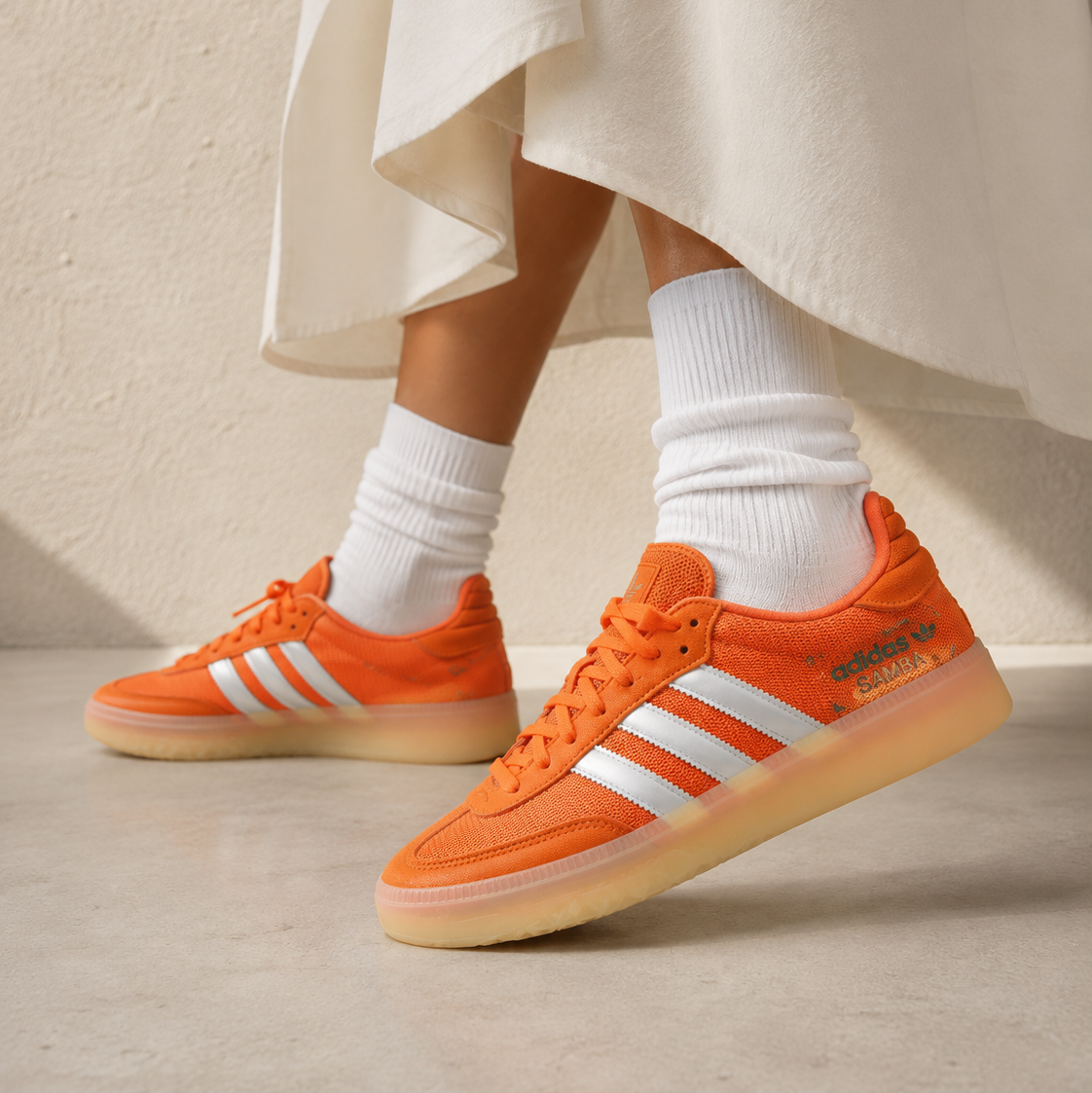 adidas Samba RM Baskets Orange Blanc Homme Femme - 4