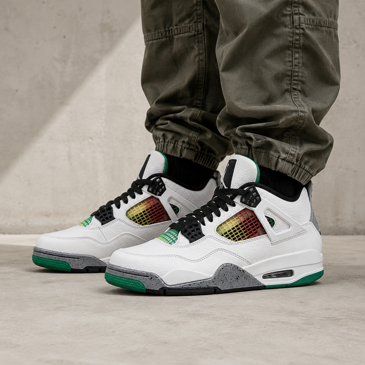 Air Jordan 4 Retro Lucid Green Rasta Baskets Vert Rouge Homme Femme - 5
