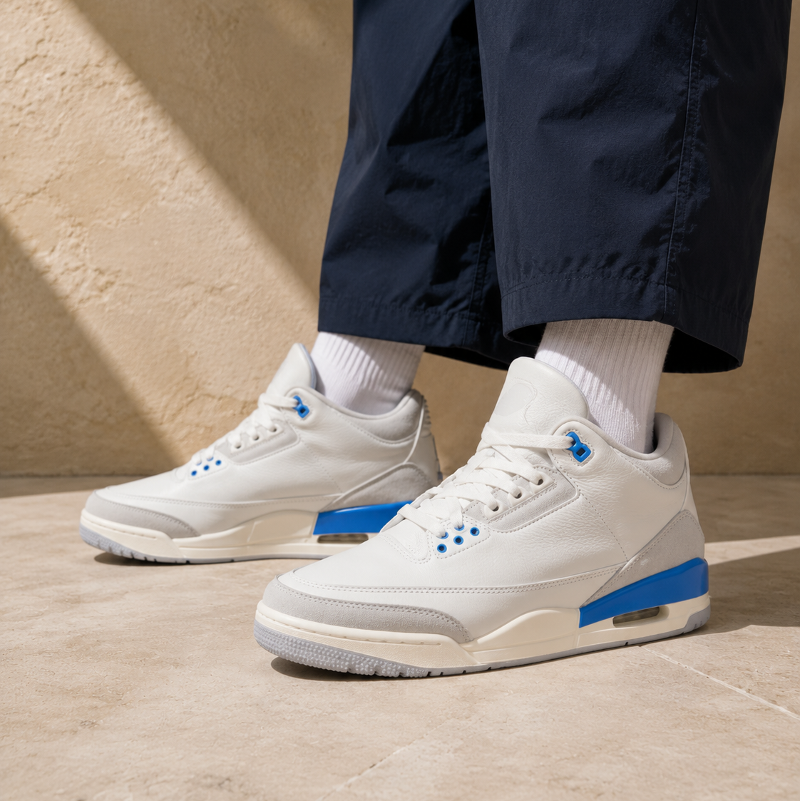 Air Jordan 3 Retro Lucky Shorts Baskets Blanc Bleu Homme Femme - 6