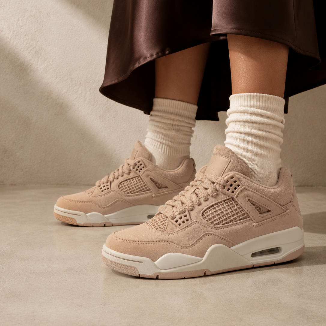 Air Jordan 4 Retro Cozy Girl Baskets Beige Blanc Homme Femme - 5
