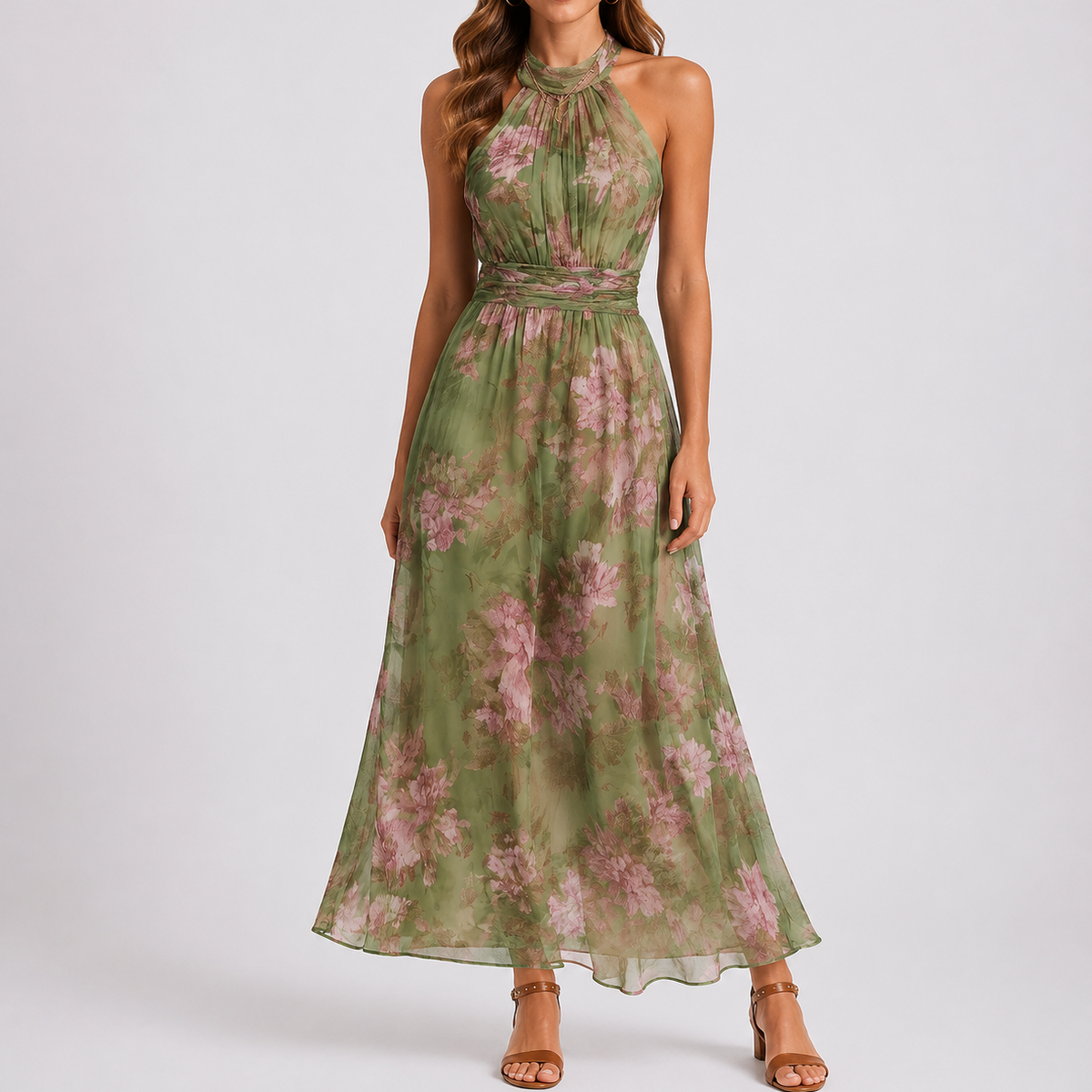 Robe Col Halter Longue Femme - Robe Longue Fleurie Élégante