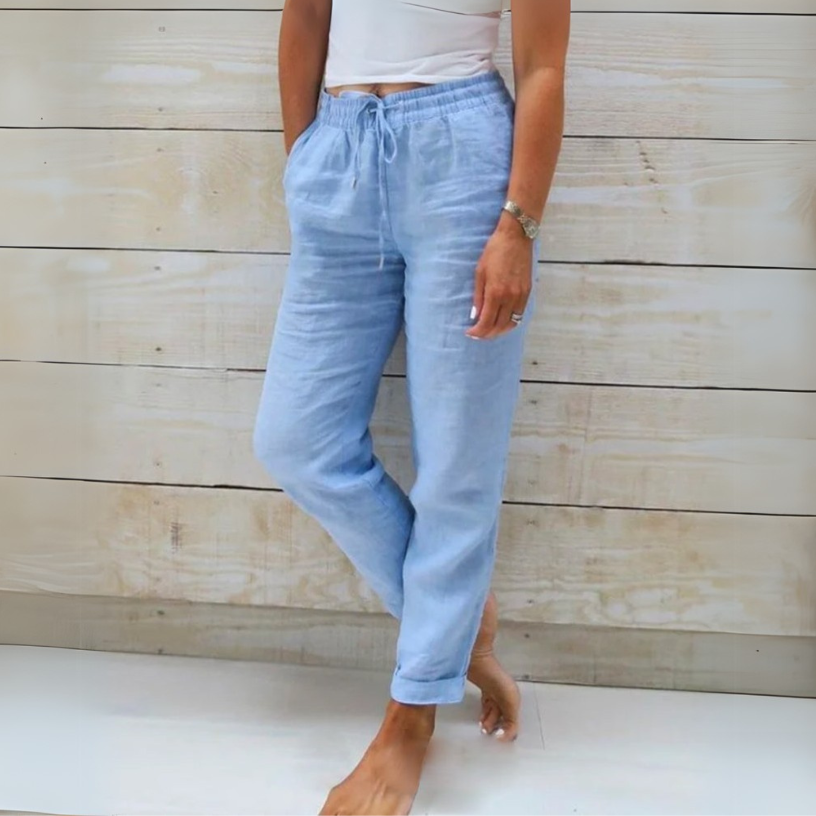 Allison - Pantalon femme en lin en coton tailleur