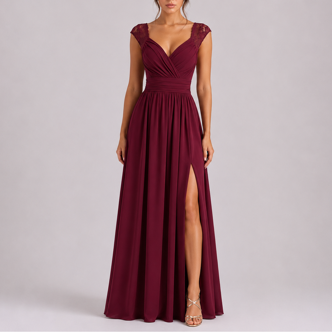 Robe Dentelle Longue Femme - Robe Fendue Épaules en Dentelle