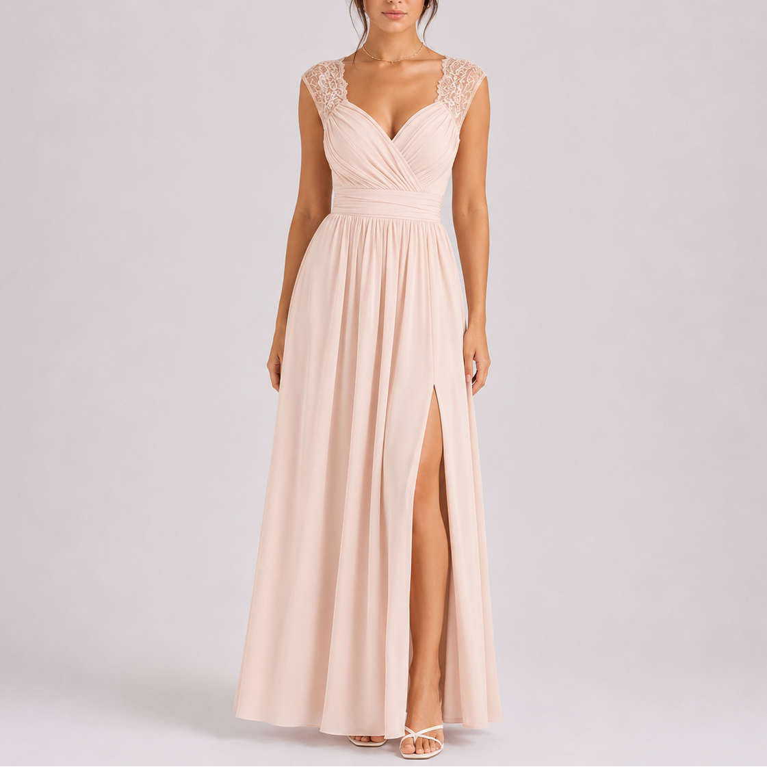 Robe Dentelle Longue Femme - Robe Fendue Épaules en Dentelle