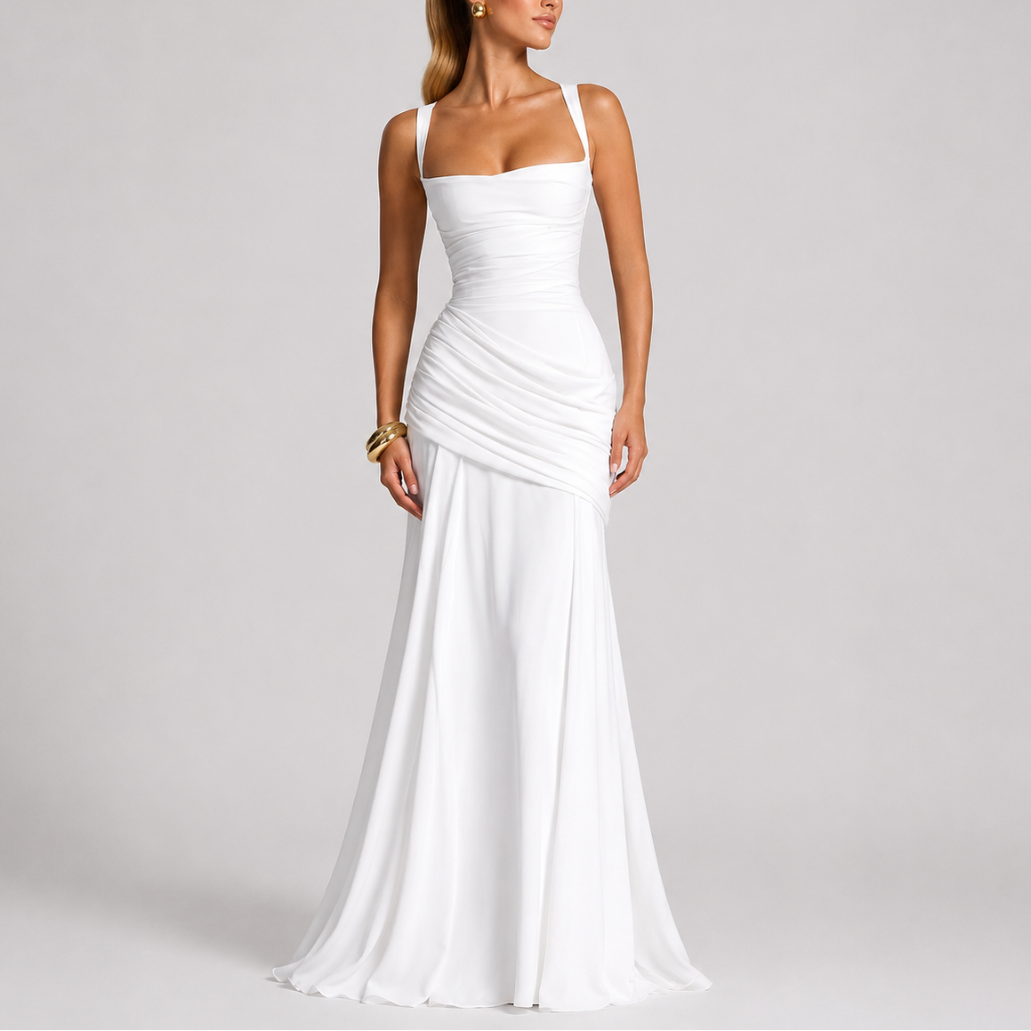 Robe de Soirée Longue Femme robe drapée élégante en tissu léger et fluide, portée