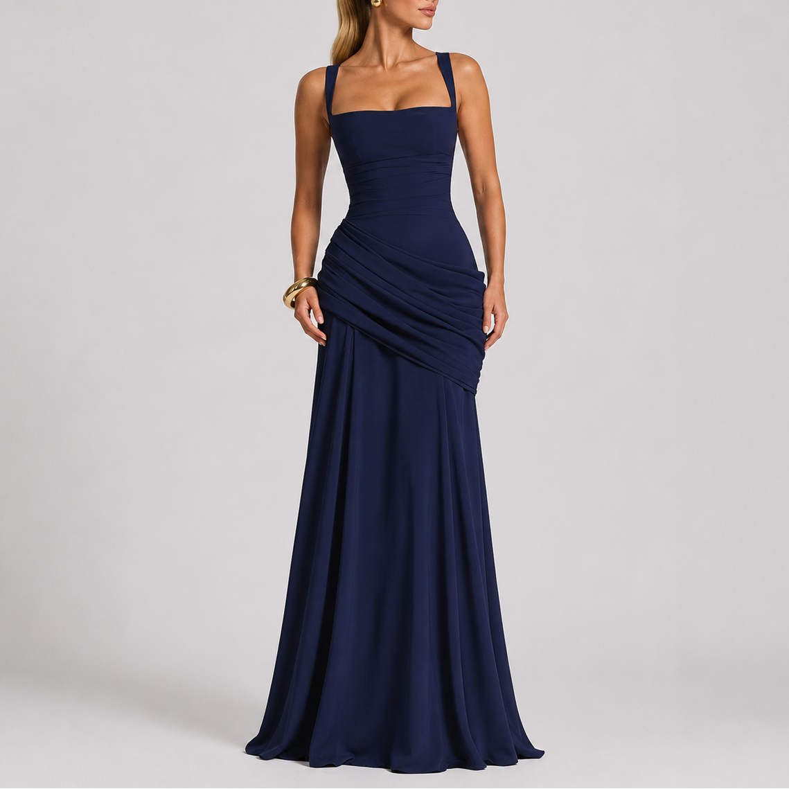 Robe de Soirée Longue Femme robe drapée élégante en tissu léger et fluide, vue complète