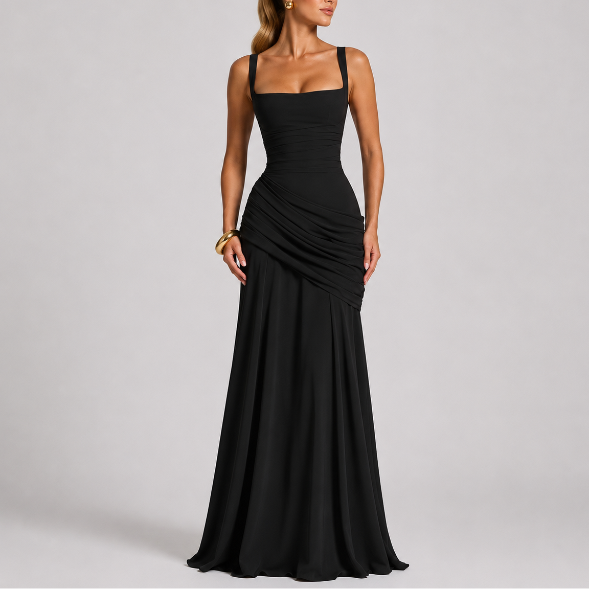 Robe de Soirée Longue Femme - Robe Drapée Élégante