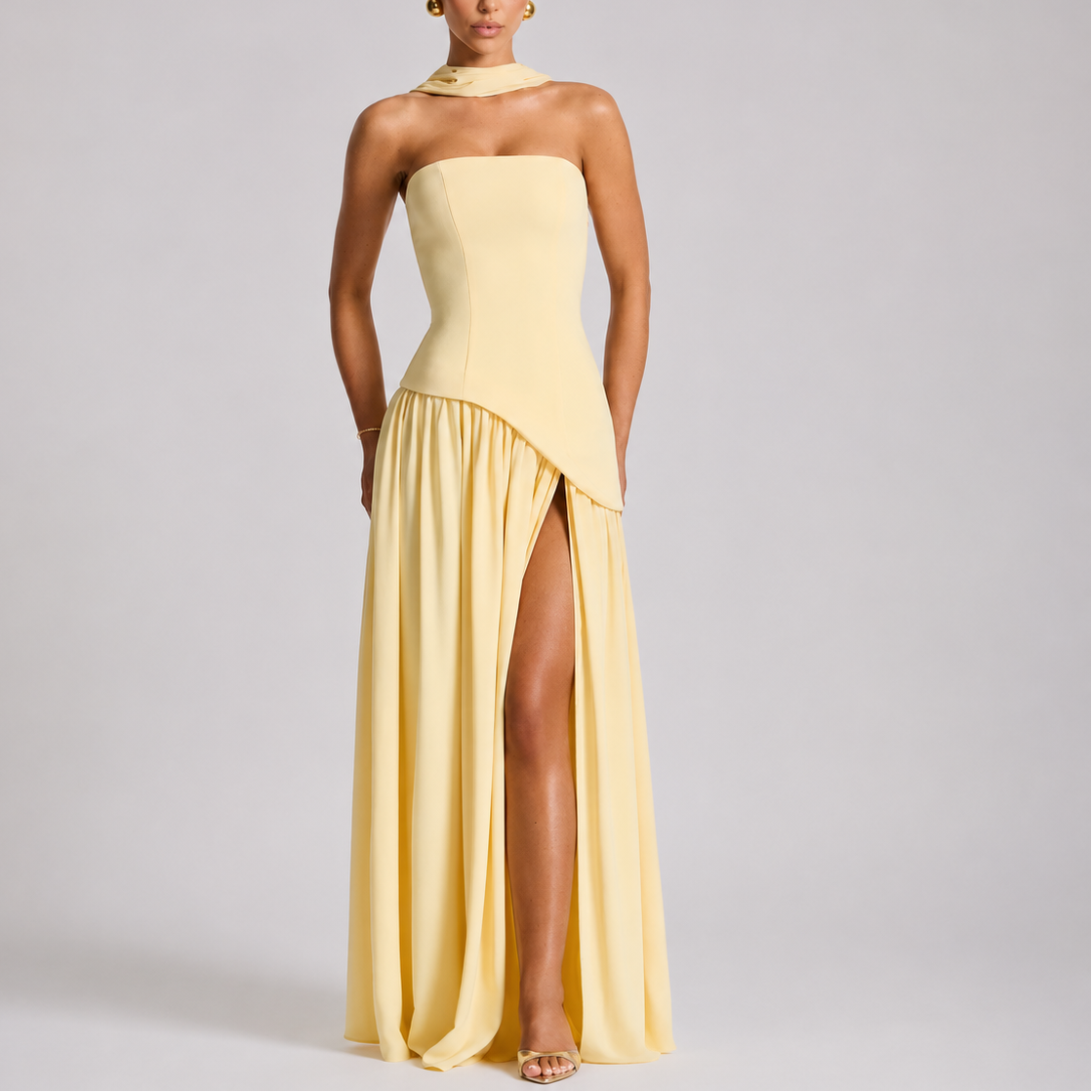 Robe Dos Nu Longue Femme - Robe Longue Fluide avec Foulard
