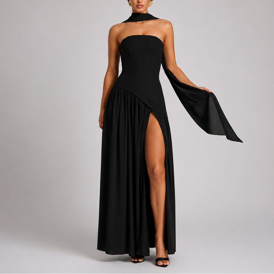 Robe Dos Nu Longue Femme - Robe Longue Fluide avec Foulard