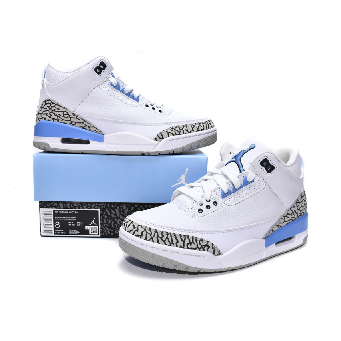Air Jordan 3 Retro UNC Baskets Blanc Bleu Homme Femme - 4