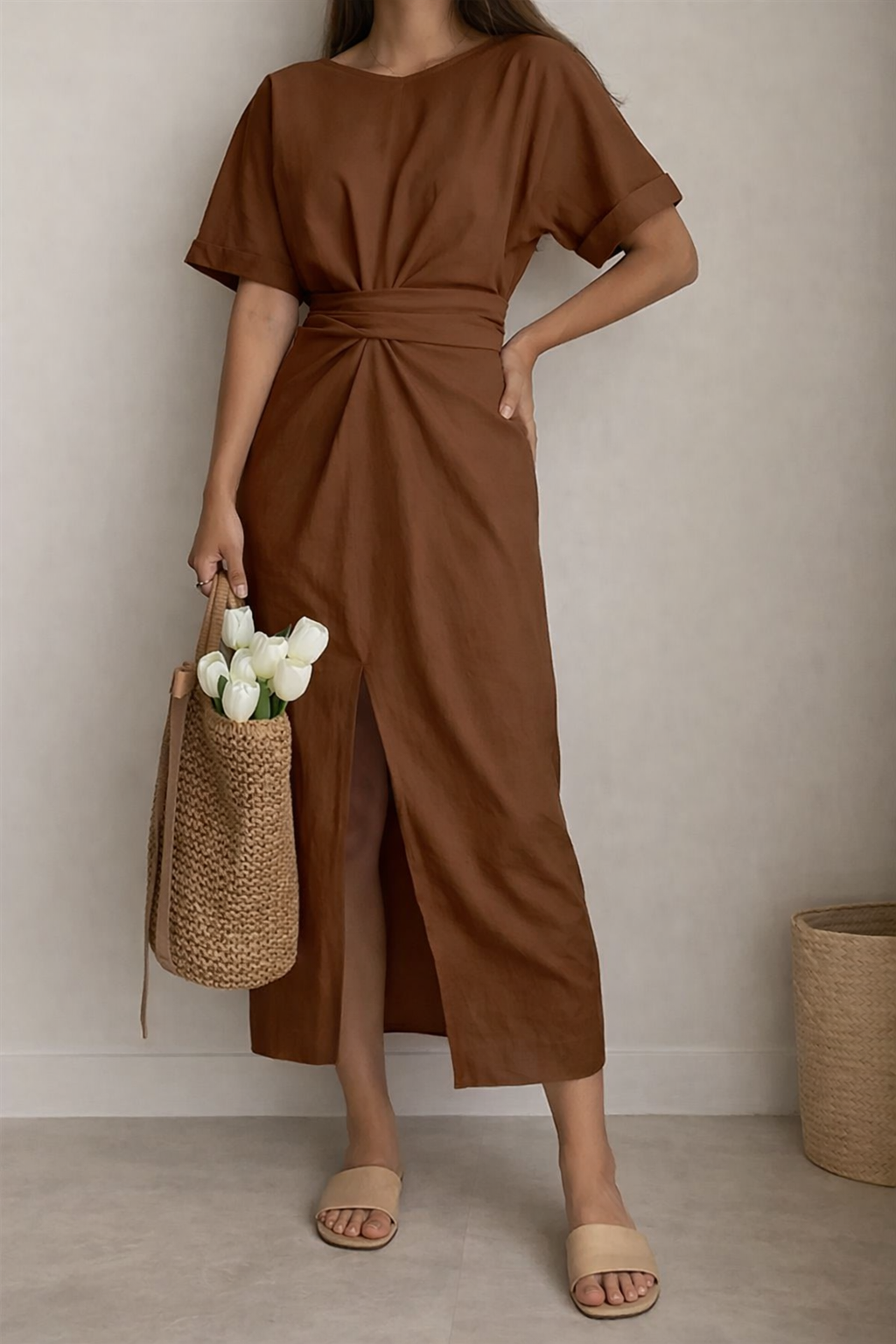 Robe midi en coton pour femme