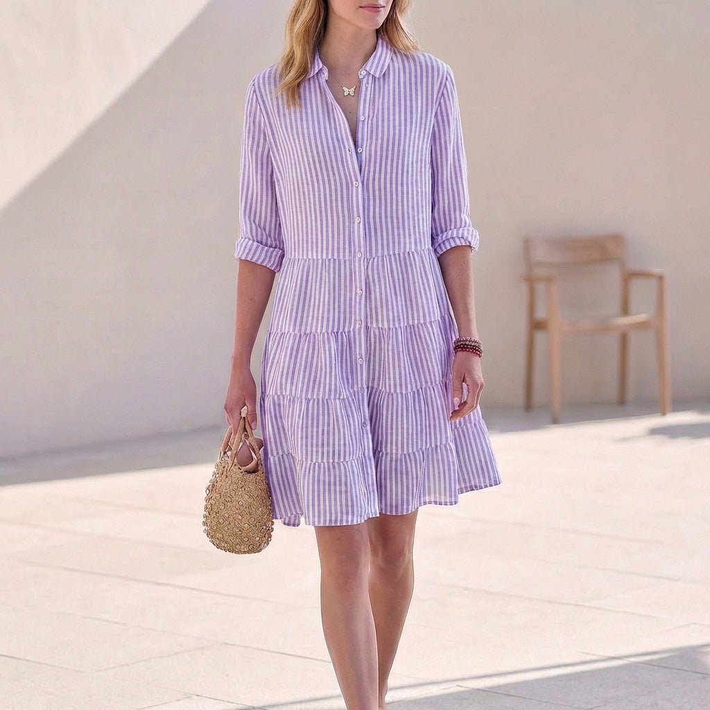 Robe Chemise Courte Femme à Volants Bleu - vue 4