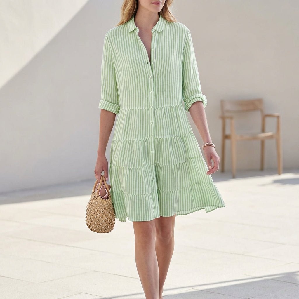 Robe Chemise Courte Femme à Volants Bleu - vue 1