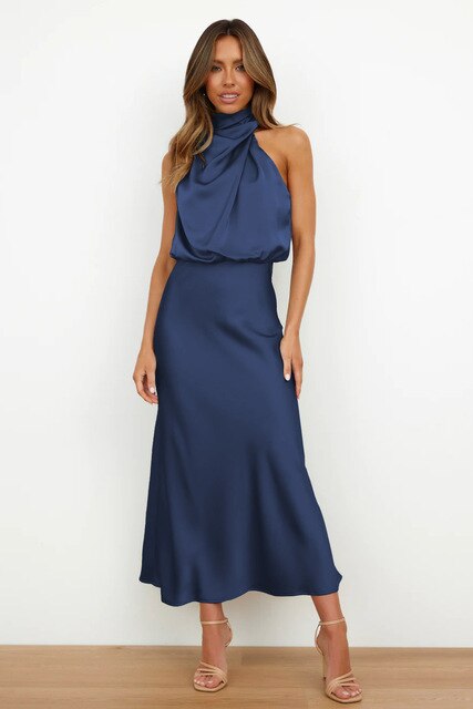 Robe Satin Femme Midi Bleu - vue 4