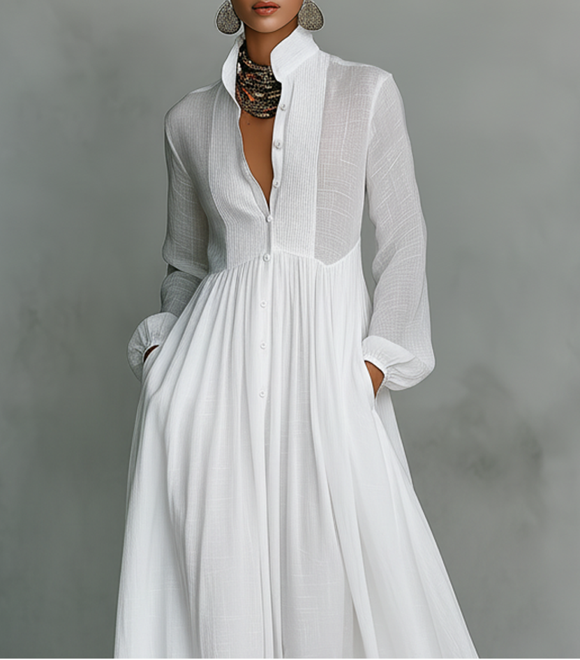 Robe Longue Femme Plissée Blanc - vue 3