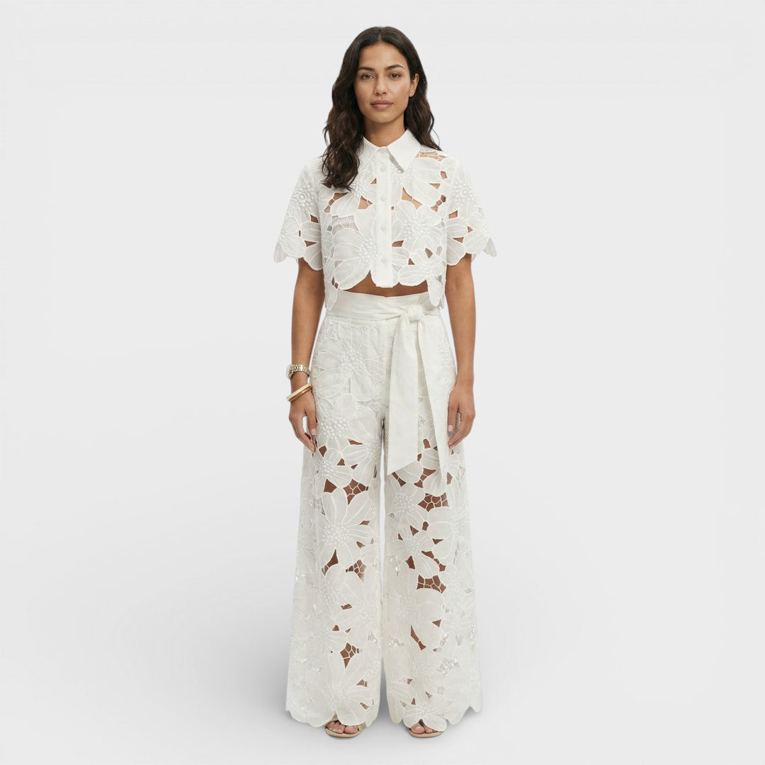Elena - Ensemble femme large fleuri à ceinture
