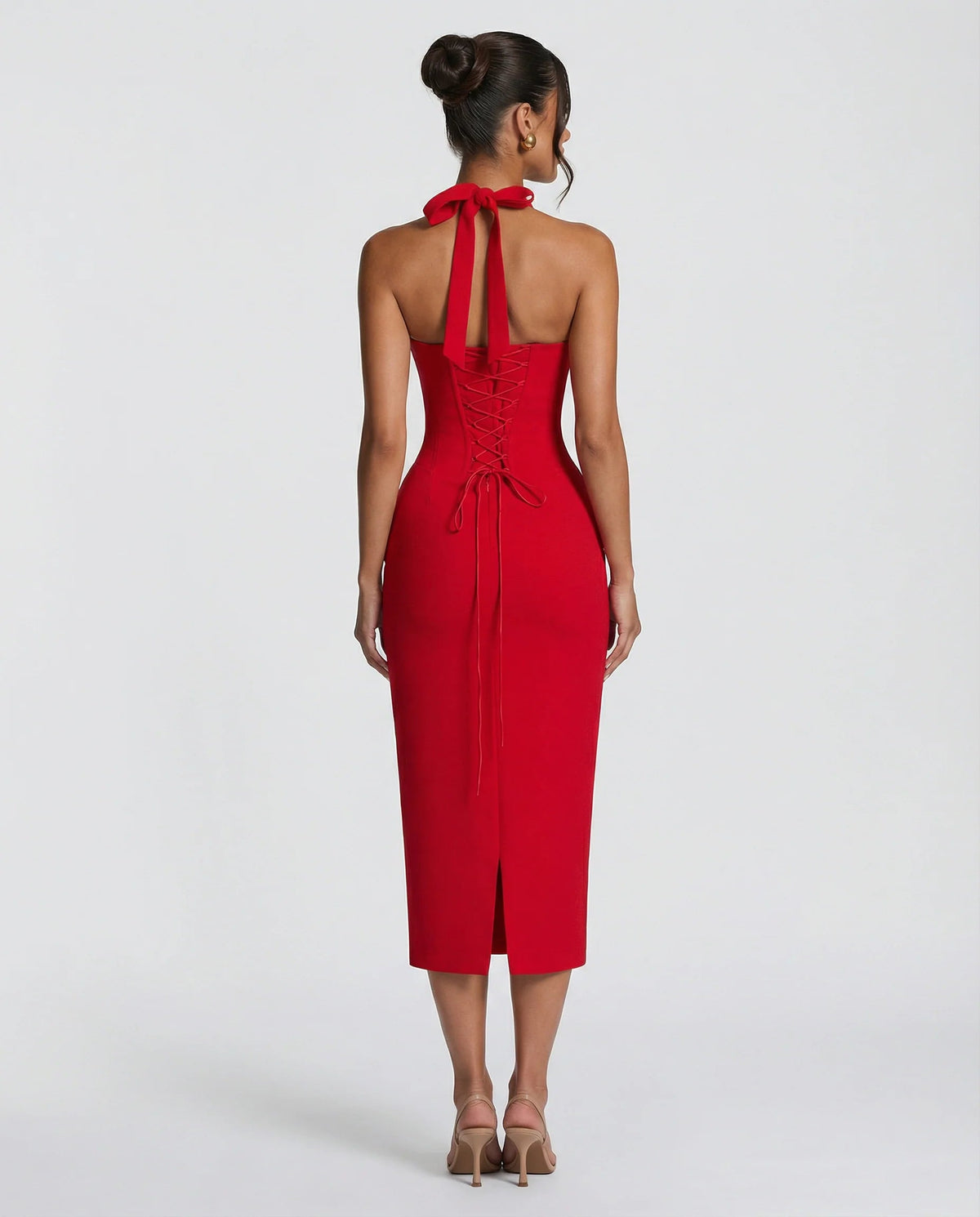 Robe Midi Femme Encolure Halter Rouge - vue 5