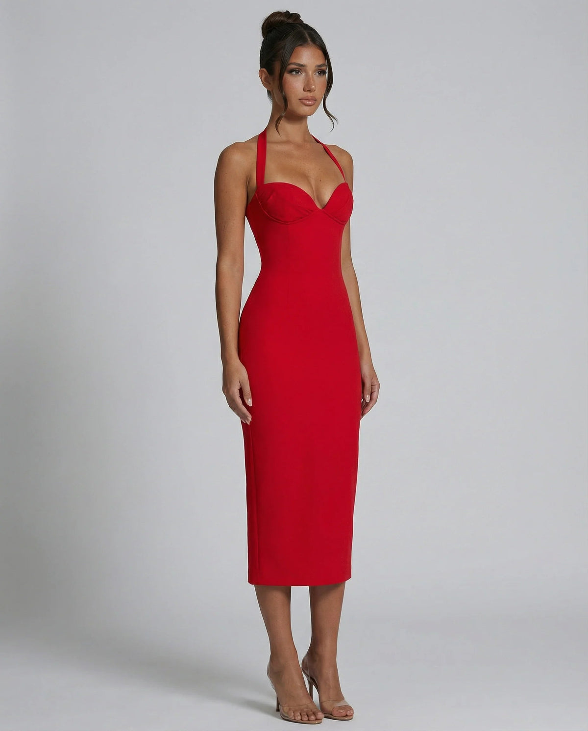 Robe Midi Femme Encolure Halter Rouge - vue 6