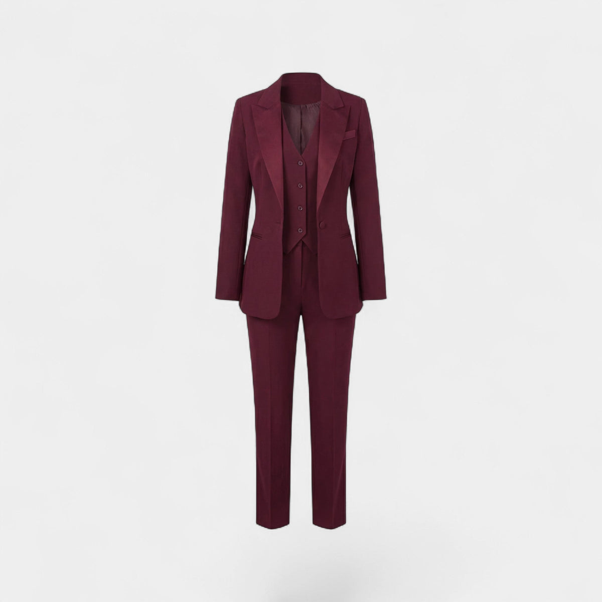 Tailleur Femme en Laine Trois Pièces Rouge Bordeaux - vue 3