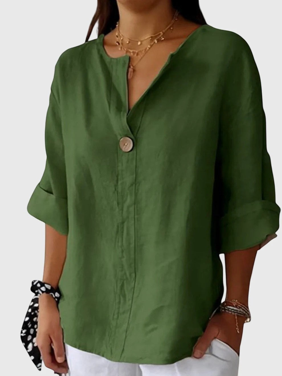Blouse Femme en Lin Col V Beige - vue 5