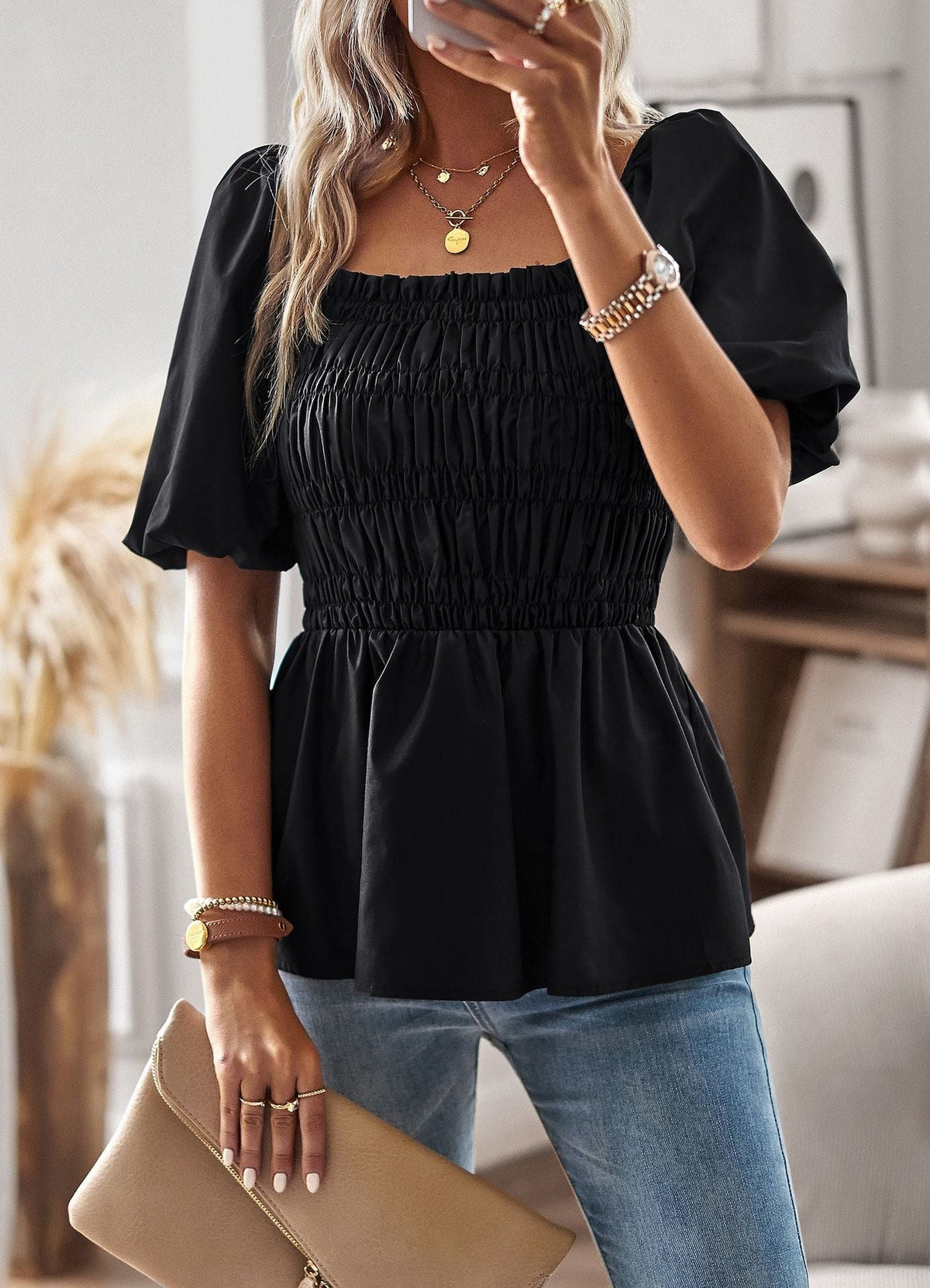 Blouse Femme Péplum Épaules Dénudées Noir - vue 6