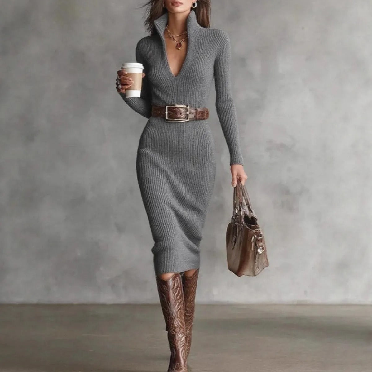 Robe en Maille Femme Midi Gris - vue 11