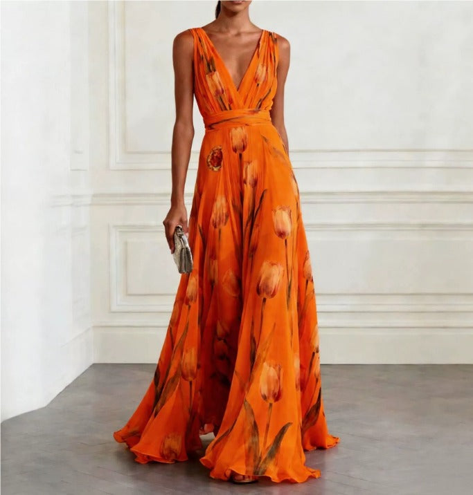 Robe Longue Femme en Mousseline Bleu Ciel - vue 5