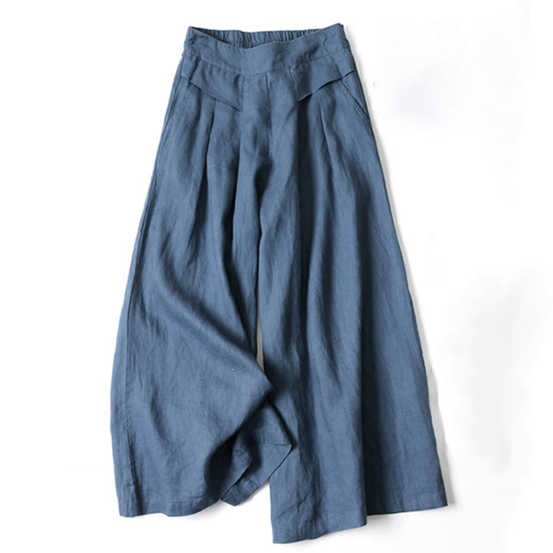 Pantalon Large Femme Taille Haute Bleu Marine - vue 11
