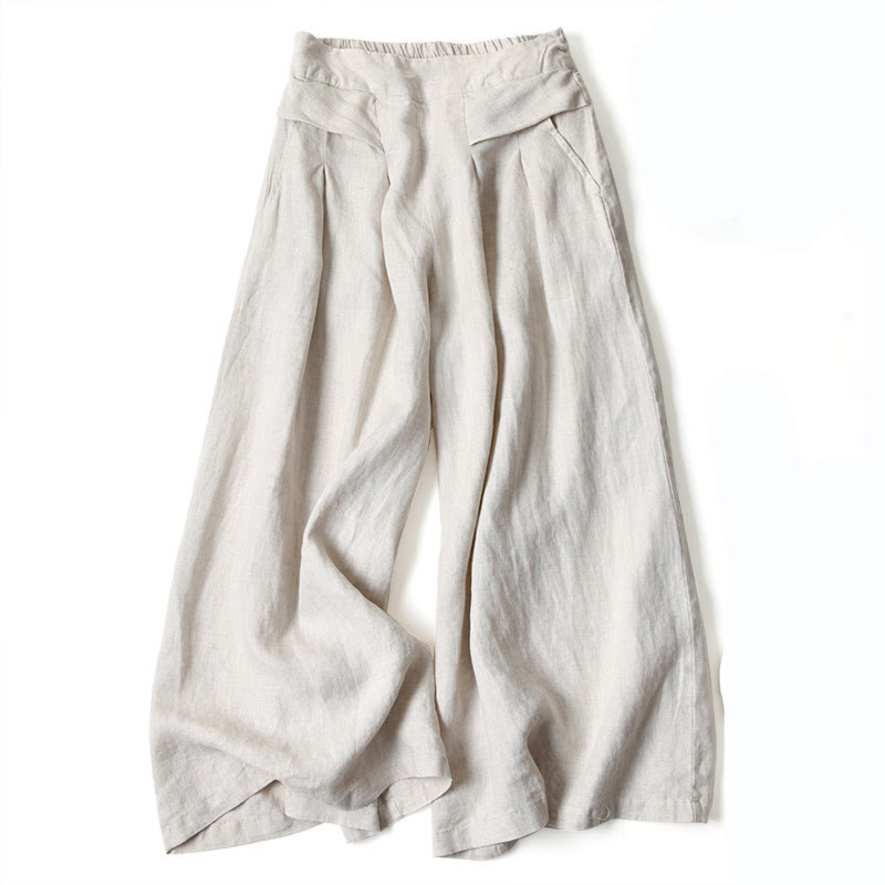 Pantalon Large Femme Taille Haute Bleu Marine - vue 9