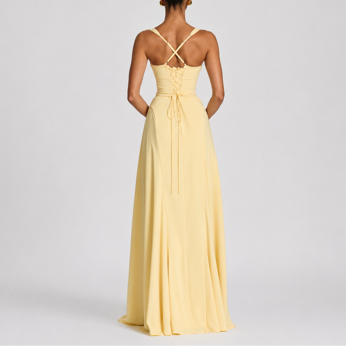 Robe Corset Longue Femme robe drapée bustier élégante en tissu léger et fluide, détail tissu
