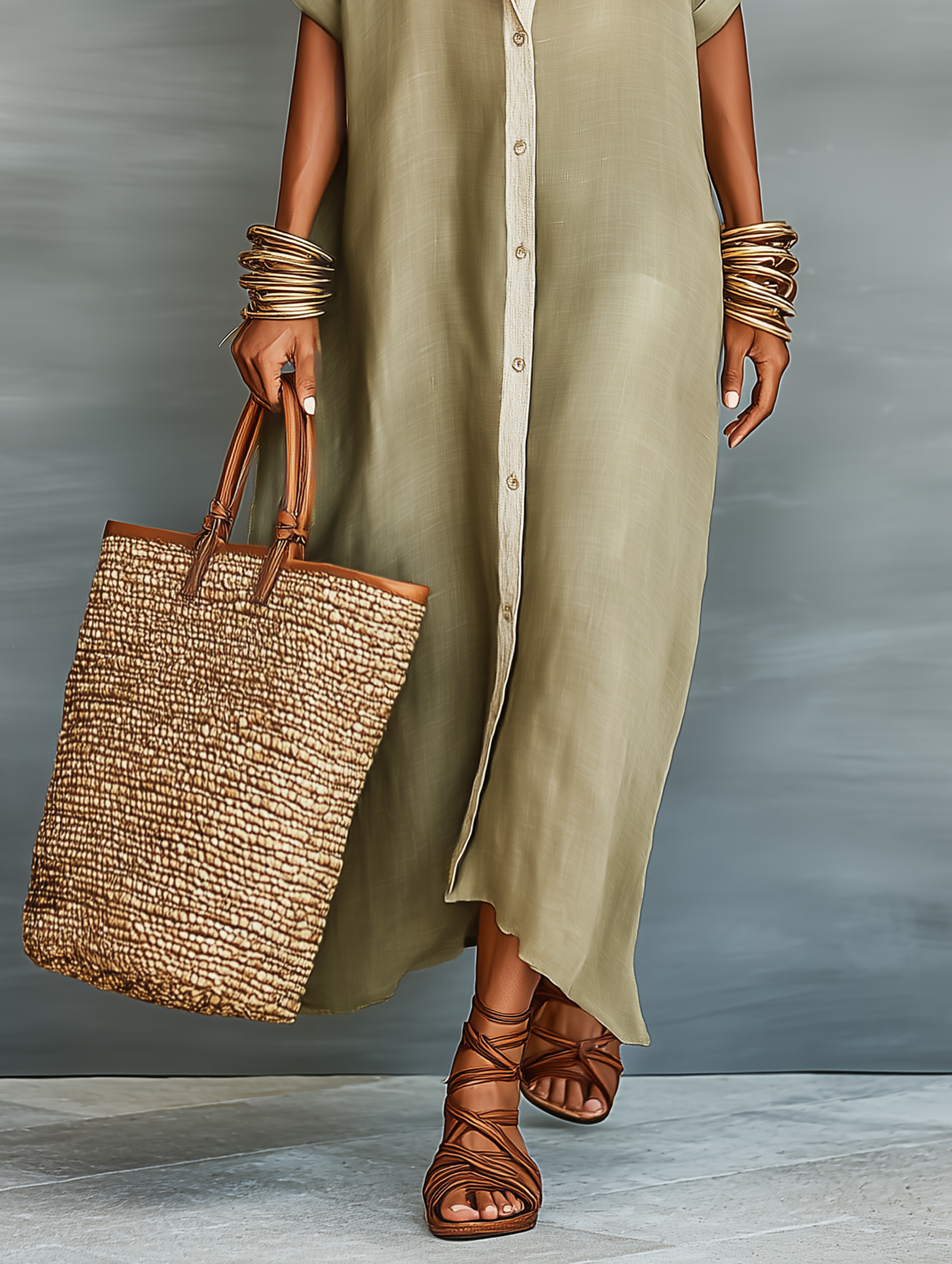 Robe Longue en Lin Femme Beige - vue 3