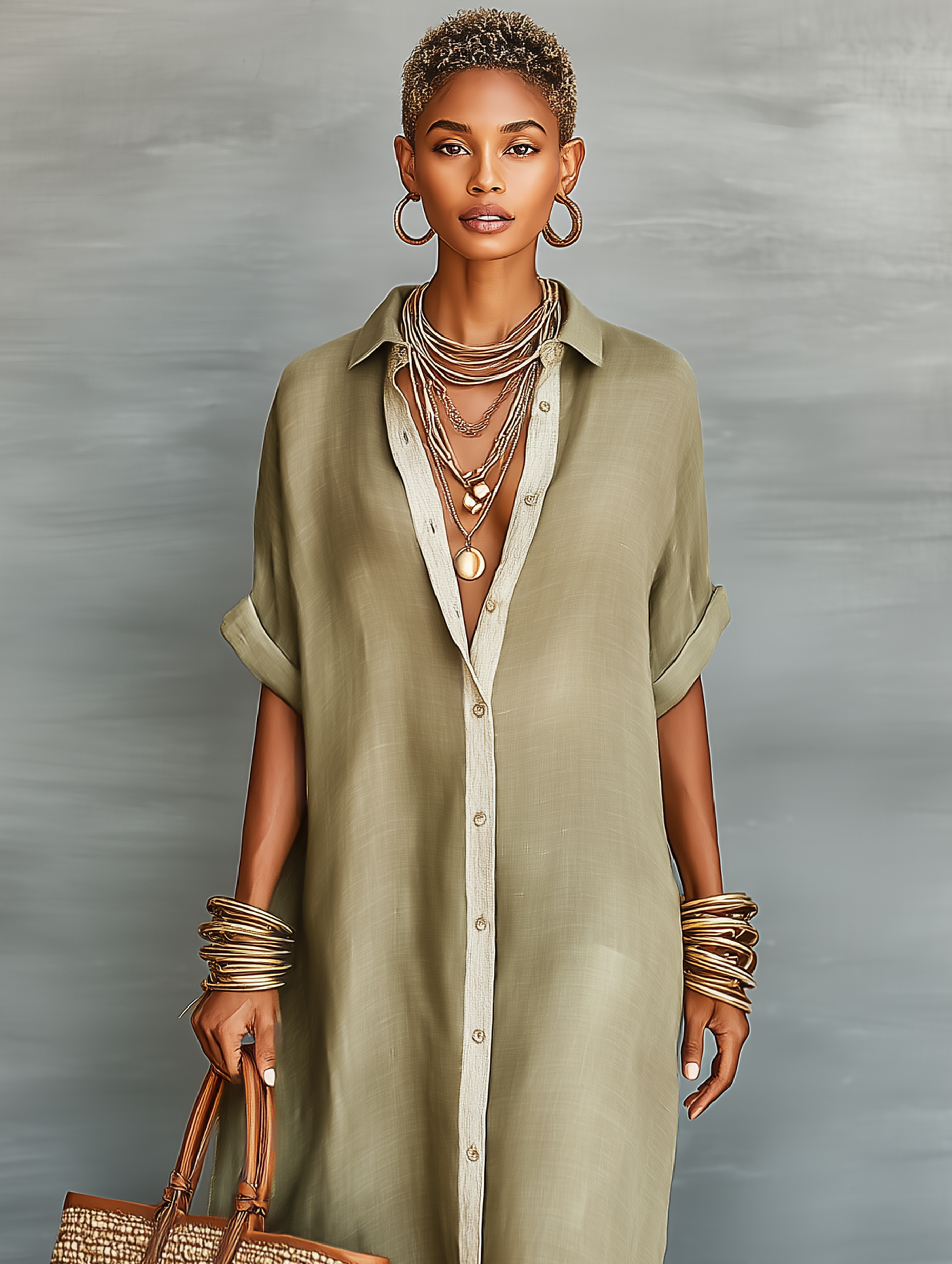 Robe Longue en Lin Femme Beige - vue 4