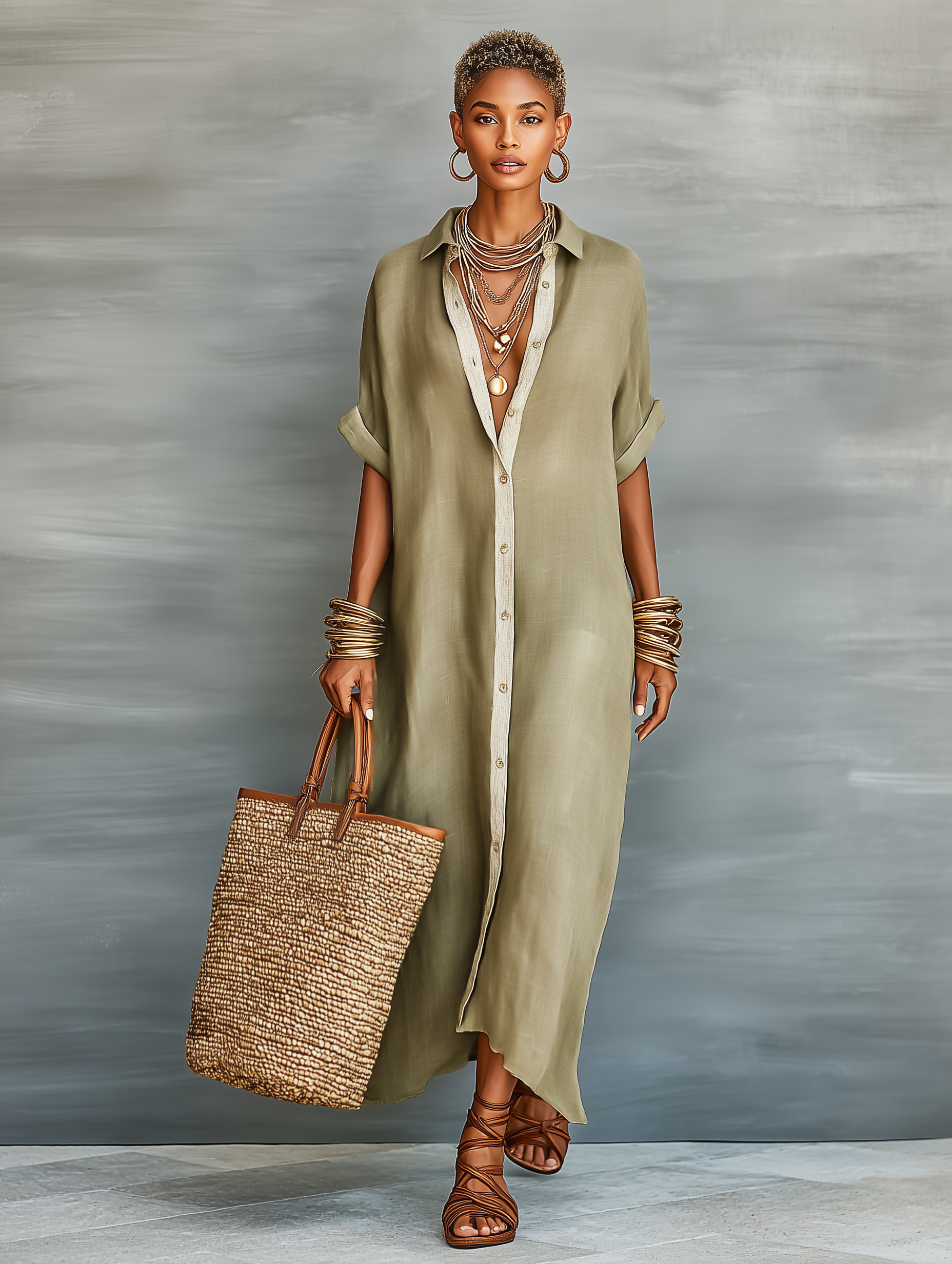 Robe Longue en Lin Femme Beige - vue 5