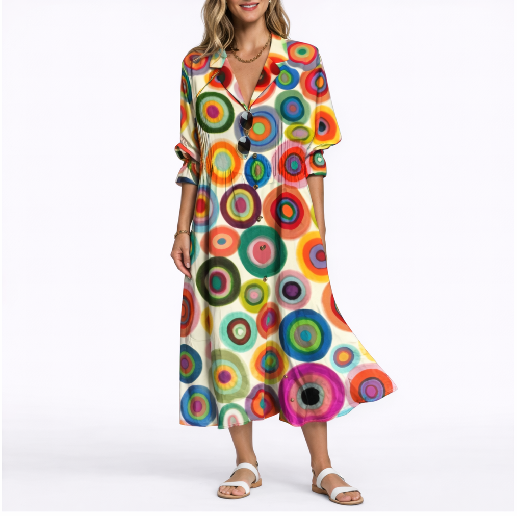 Robe Longue Fleurie Femme robe longue fluide élégante en tissu léger et fluide, détail décolleté