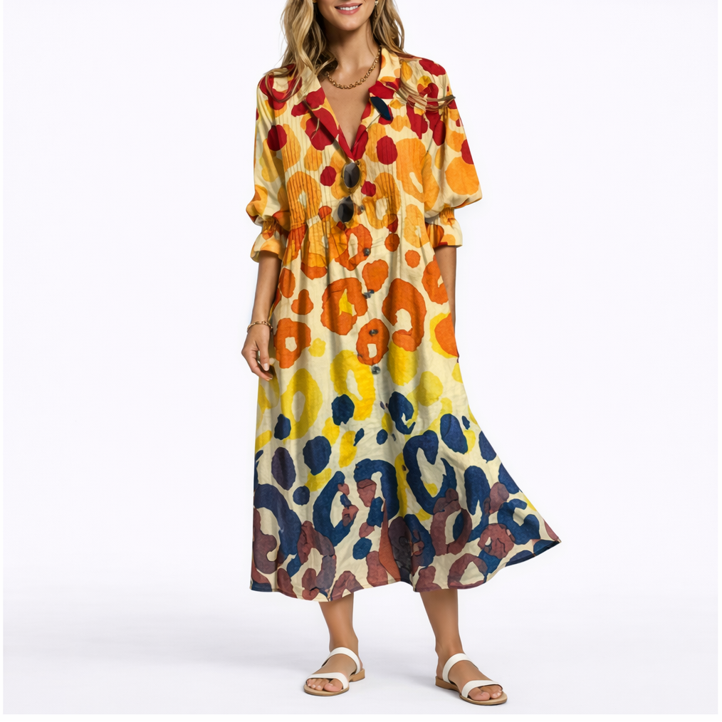 Robe Longue Fleurie Femme robe longue fluide élégante en tissu léger et fluide, vue de profil